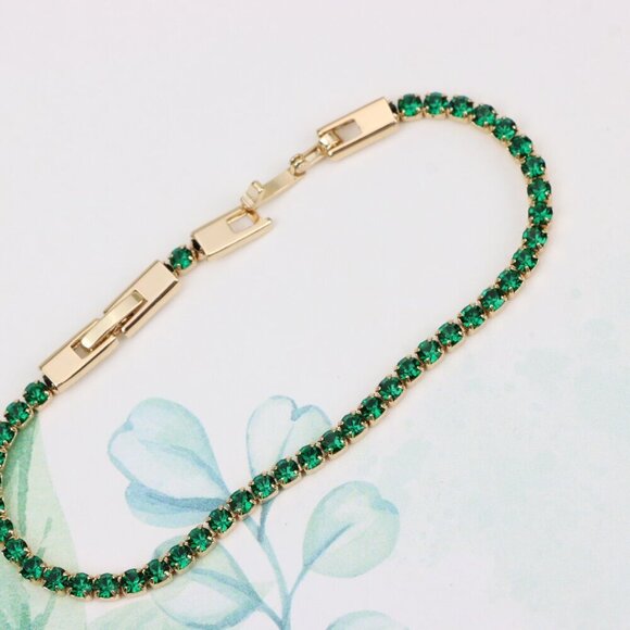 "Rose Gold Tennis Bracelet with Green Stones, XPBL0782 - Picture 3 of 12